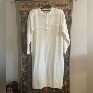 STUNNING VINTAGE SEARS Cream Button-Front Knit Sweater Dress | L